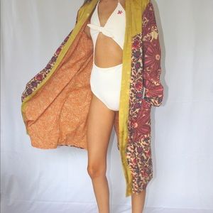 Free People Amber Lich Coat Robe Floral/ Gold XS